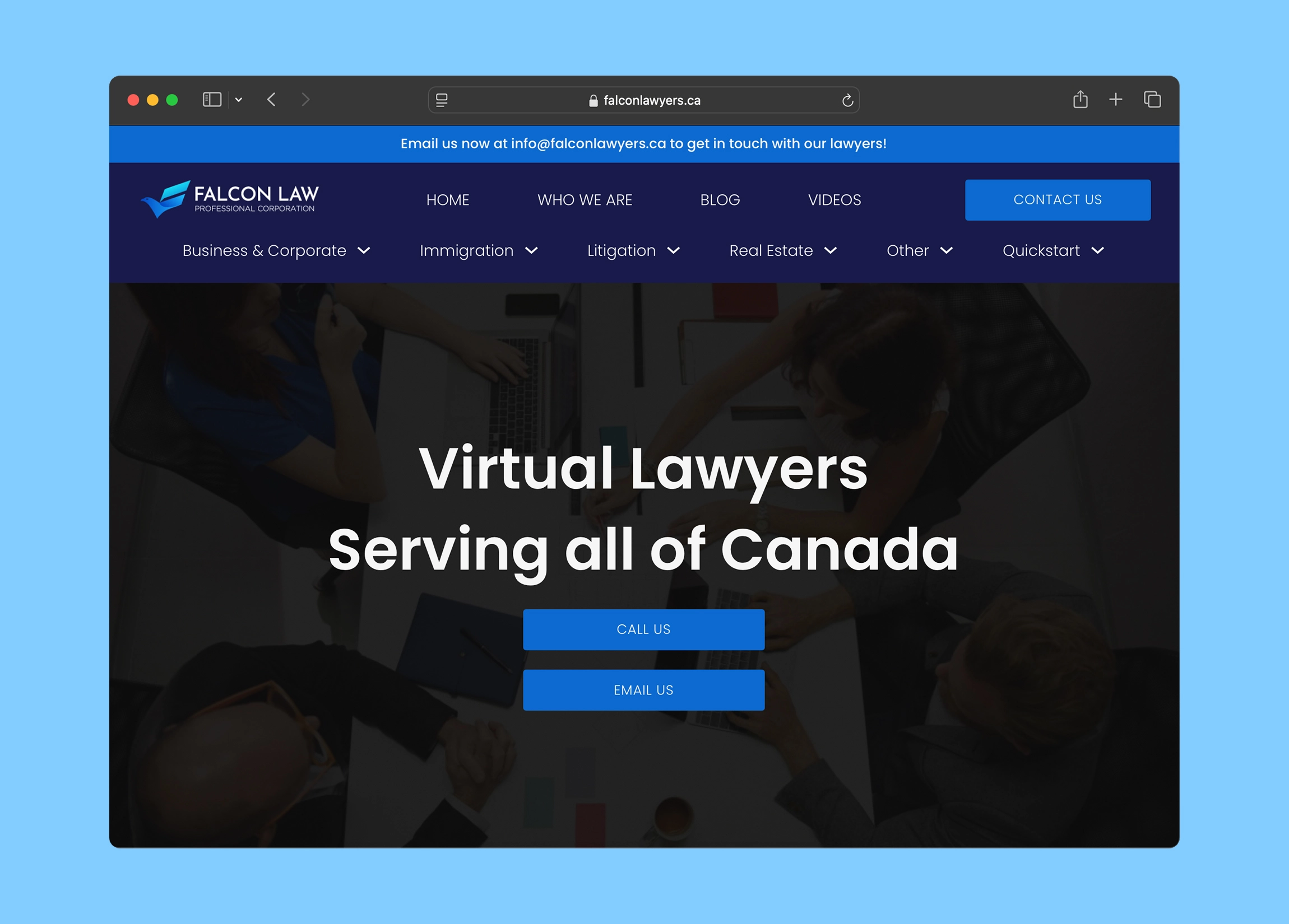 Screenshot of the Falcon Lawyer website